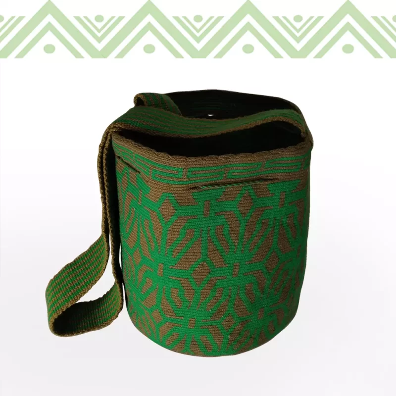 etnicos colombia mochila wayuu bicolor verde - marrón